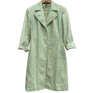 Express Y2K Green Floral Trench Coat Long Jacket Medium Vintage Retro Flowers